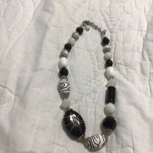 Premier Design Black and White Glass Necklace  Vintage